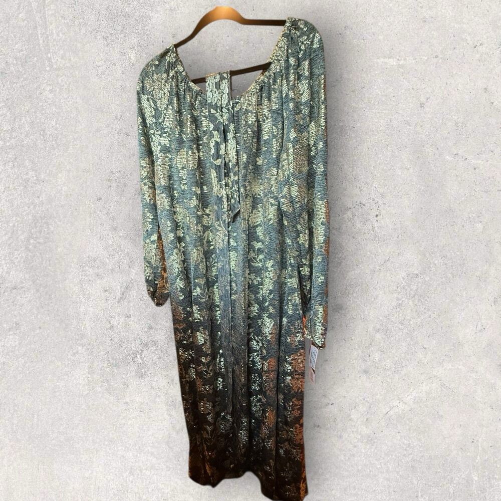 LulaRoe Sz 3XL Elegant Eve Green/Gold Long Sleeve Shift/Sparkle Midi Dress Silky